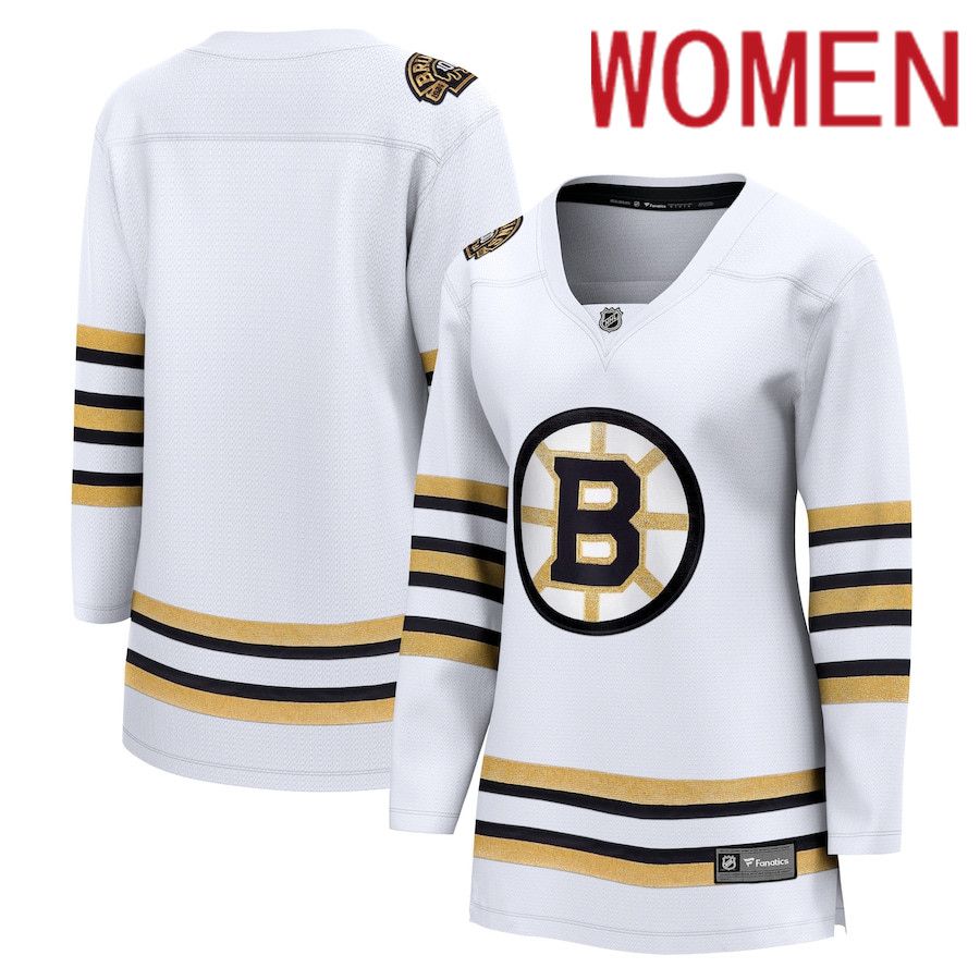 Women Boston Bruins Fanatics Branded White 100th Anniversary Premier Breakaway NHL Jersey
